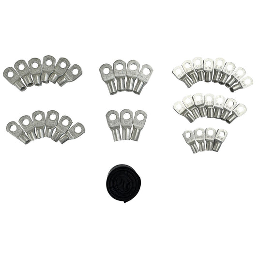 Set of silver metal wire connectors with black heat shrink tubing for APC E3SPOPT002 easy UPS 3S Pro cable lug kit