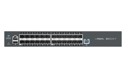 Cambium cnMatrix EX3024F 24x 10G SFP+ switch with gray chassis and black ports