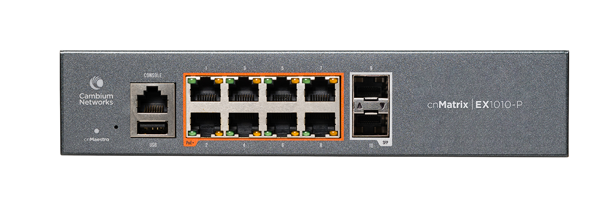 Cambium cnMatrix EX1010-P switch with 8x1GbE PoE ports, 2xSFP