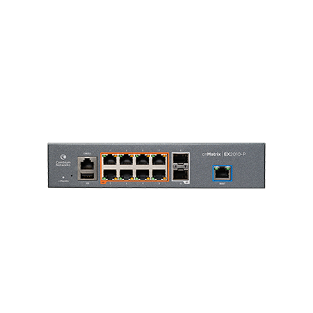Cambium cnMatrix EX2010-P switch with 8 GbE PoE ports, SFP uplinks