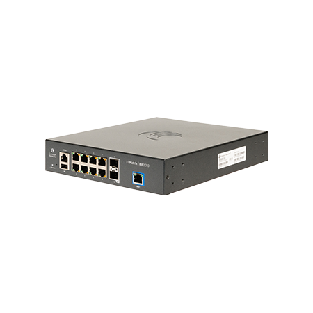 Cambium cnMatrix EX2010 switch with 8x1G, 2 SFP ports, front blue Ethernet
