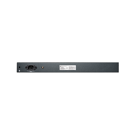 Rear view of Cambium Networks cnMatrix EX2028-P switch with power port and label