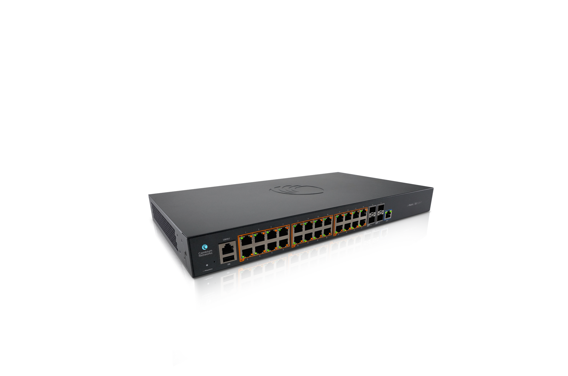 Cambium Networks cnMatrix EX2028 switch with 24 1GbE ports and 4 SFP uplinks