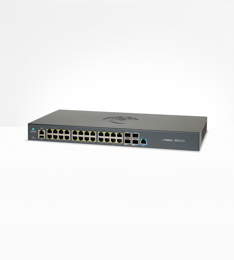 Cambium cnMatrix EX2028 switch with 24 1GbE ports and 4 SFP uplinks