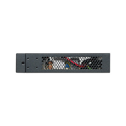 Cambium cnMatrix EX2028 switch black metal rack with perforated panel wiring