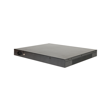 Back of Cambium Networks cnMatrix EX2052-P black metal server rack with side vents and ports