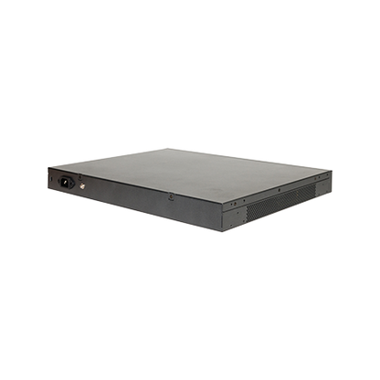 Back of Cambium Networks cnMatrix EX2052-P black metal server rack with side vents and ports