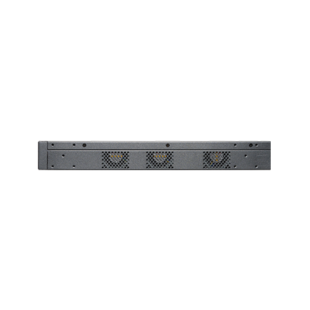 Back of Cambium Networks cnMatrix EX2052-P gray metal server rack with 3 ventilation grilles