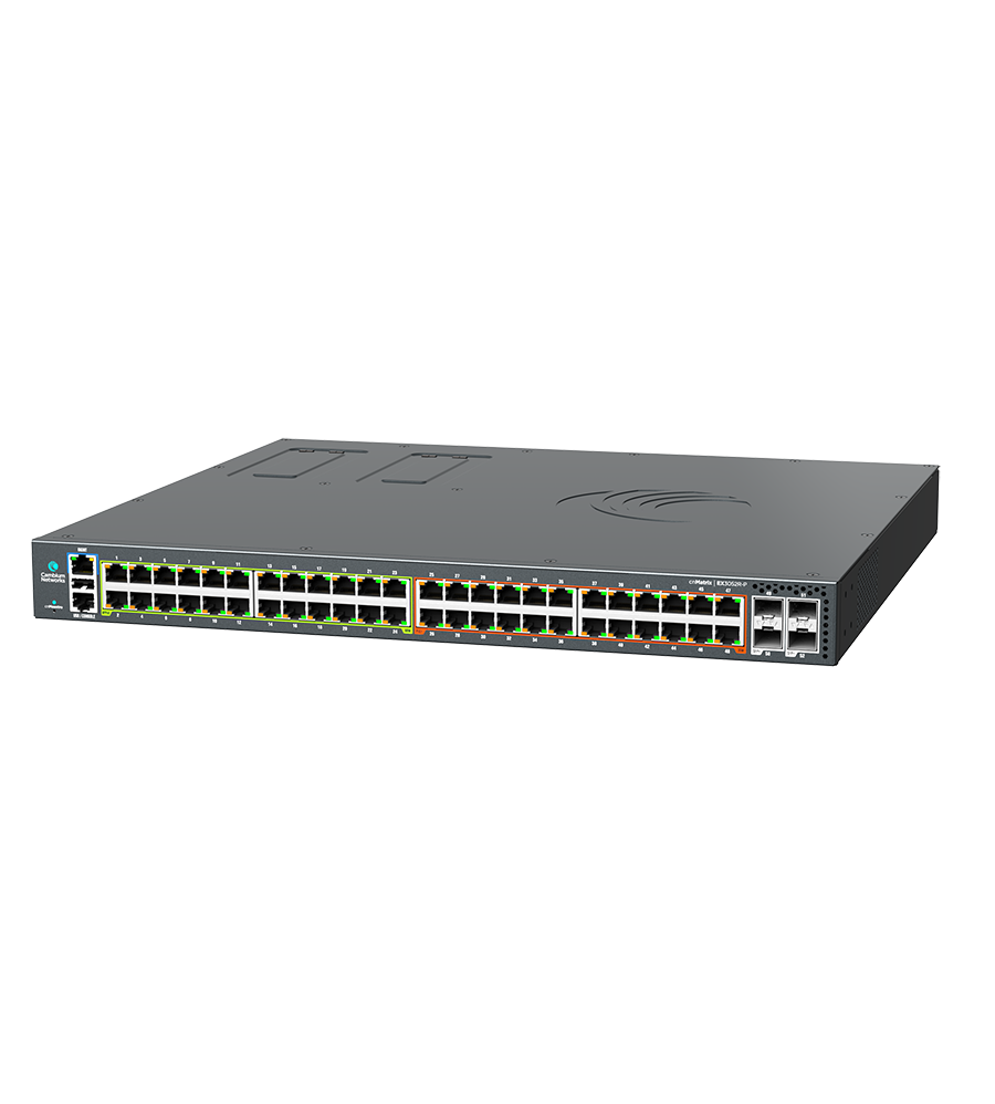 Cambium cnMatrix EX3052R-P dark gray switch with Ethernet ports and lights