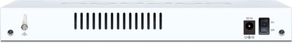Back of Sophos CS101-8FP switch with silver input jacks, DC in, power switch