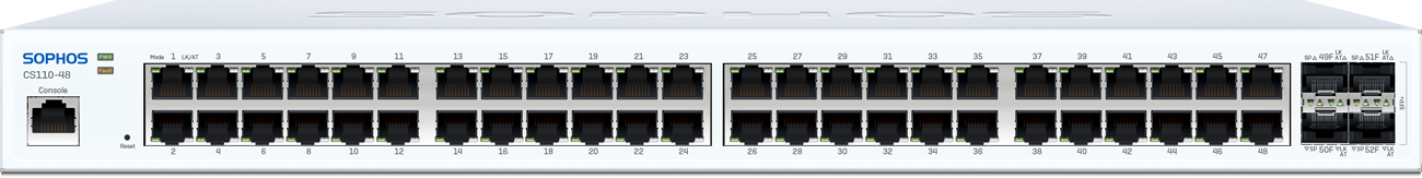 Sophos CS110-48 switch with 48 1GbE ports, white chassis, AU cord