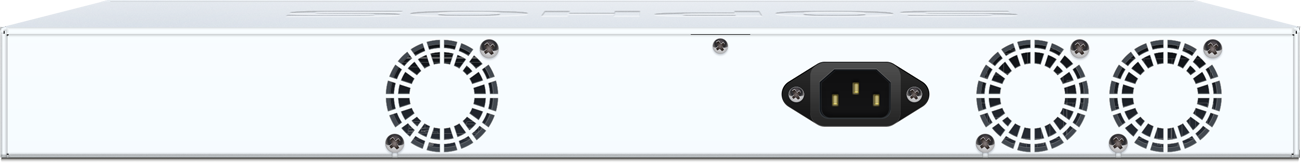 Rear view of Sophos CS210-24FP PoE switch white chassis with vents and AU power port