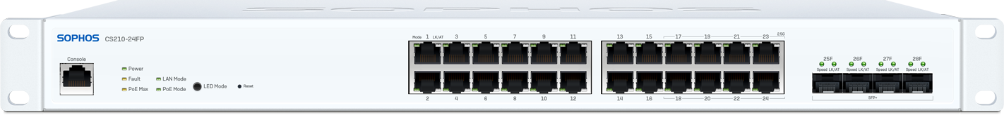 Sophos CS210-24FP PoE switch with 24 Gigabit Ethernet ports, white chassis