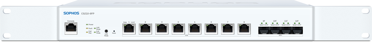 Sophos CS210-8FP managed switch with 8x 2.5GbE PoE ports and lights