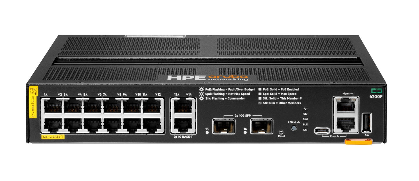 Aruba R8Q72A | CX 6200F 12G Class4 PoE Switch, 2G/2SFP+ Uplinks, 139W