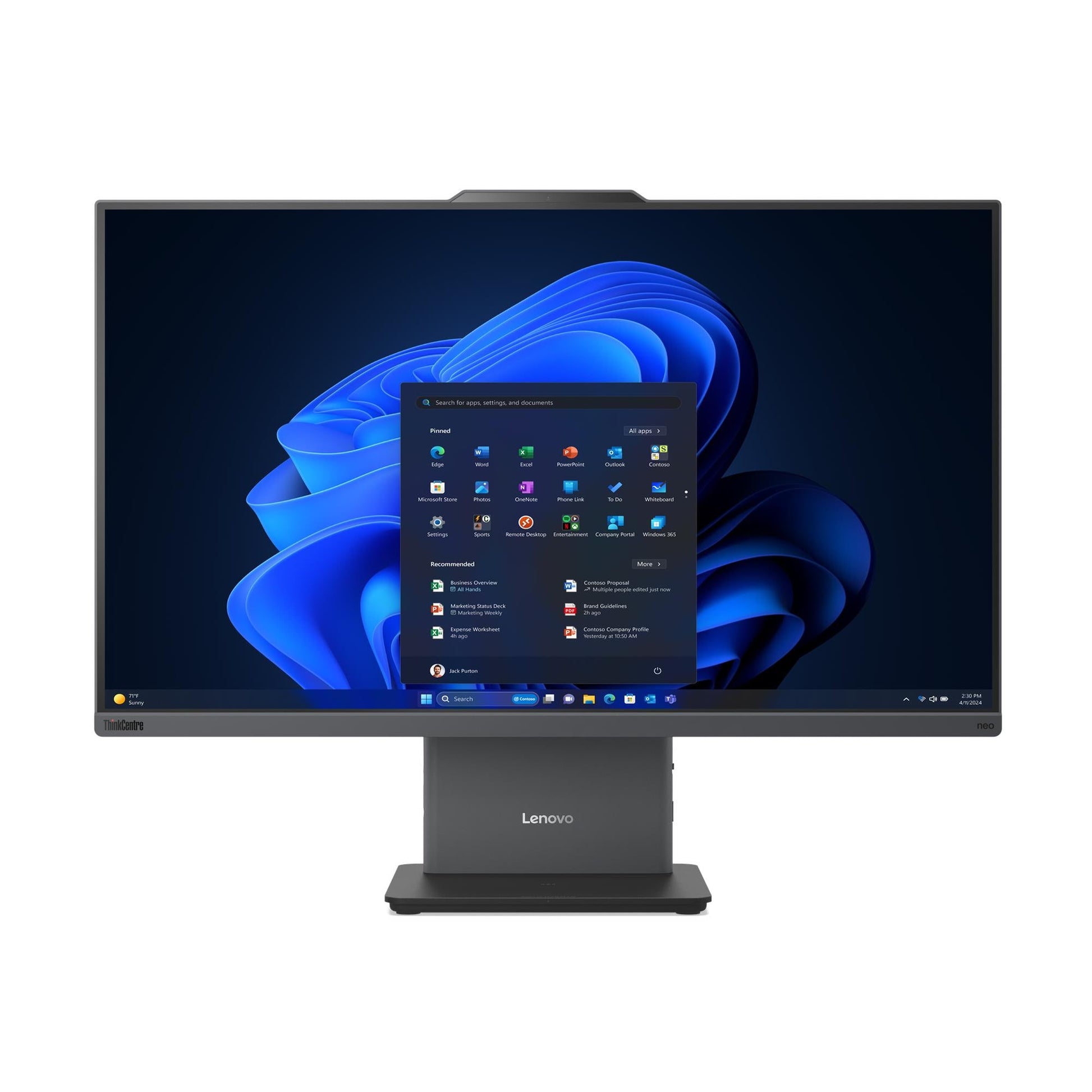 Black lenovo thinkcentre neo 50a 24 inch fhd touch all-in-one pc with sleek design and windows 11 pro interface