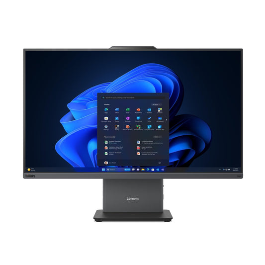 Black lenovo thinkcentre neo 50a 24 inch fhd touch all-in-one pc with sleek design and windows 11 pro interface