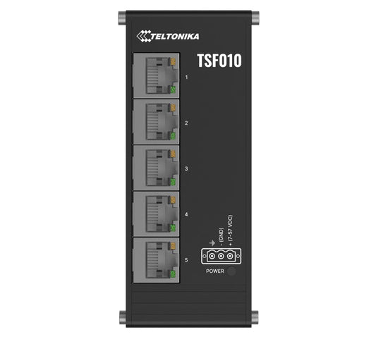 Teltonika TSF010010000 | TSF010 Flat Ethernet Switch, 5-Port, 3-Pin, 7-57 VDC, No PSU