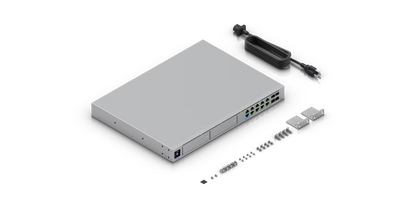 Silver metallic 1u server rack with multiple ports and indicator lights in ubiquiti udm-beast 25g ips cloud gateway