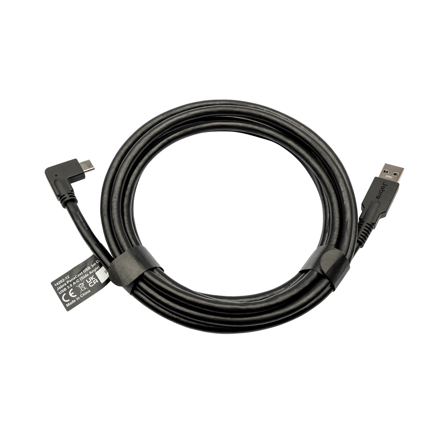 Black Jabra 14202-12 PanaCast replacement USB-A 2.0 to USB-C cable with angled connector and molded plastic housing