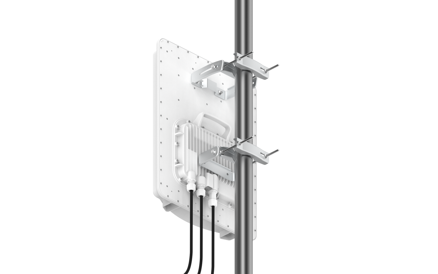 Rear view of Cambium Networks ePMP 4500 5GHz access point on pole with cables