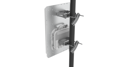 Cambium EPMP 4500 5GHz gray rectangular antenna on pole with clamps