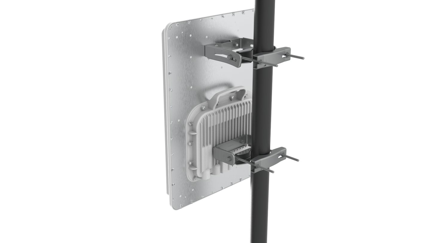 Silver Cambium EPMP 4500 5GHz outdoor antenna on pole mount