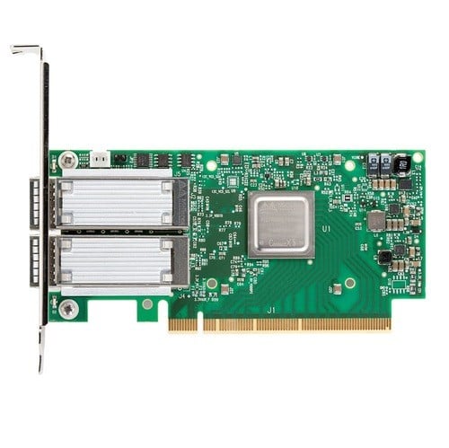 HPE P10109-B21 10/25GbE adapter with green PCB, silver heatsinks, CPU and PCIe ports