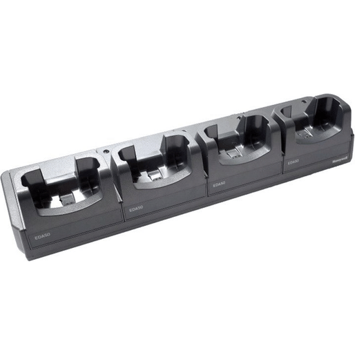 Honeywell EDA50 4-bay charger with black plastic slots labeled ED40