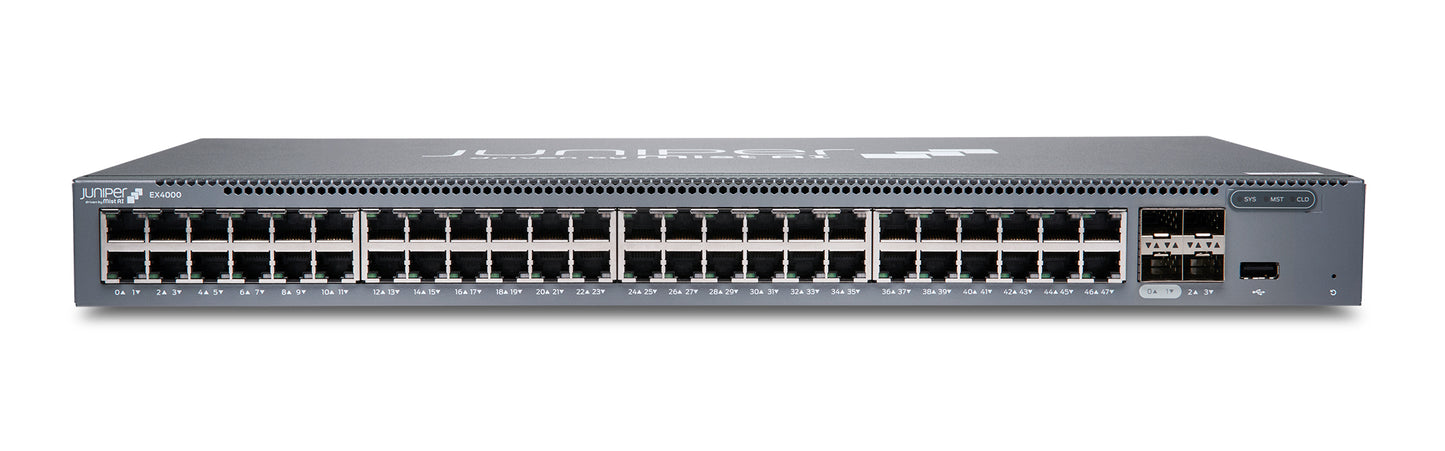 Juniper EX4000-48T | EX4000 Series 48 x 1GbE Ports, 4x10G SFP+ Uplinks, 1U Switch