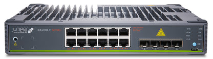 Juniper EX4100-F-12P fanless switch, dark gray, 12x1GbE PoE+ ports, 2x10G uplinks