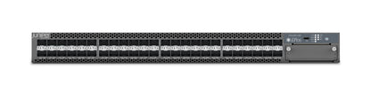 Black metal juniper ex4400-48f-afi server rack back with multiple ports and ventilation holes for high-speed networking