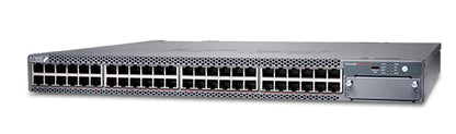 Gray metal juniper ex4400-48xp network switch with 48 1gbe poe ports and a small right side panel