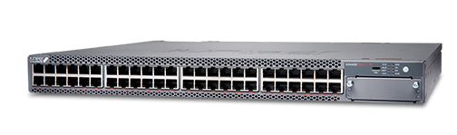 Gray metal juniper ex4400-48xp network switch with 48 1gbe poe ports and a small right side panel