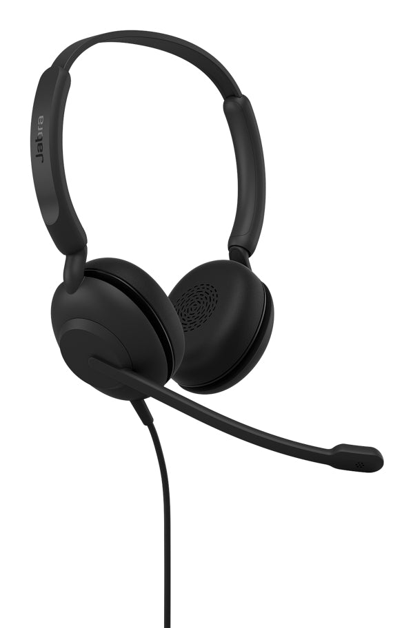 Black jabra evolve 10 stereo wired headset with leather ear cushions and noise cancelling mic over-ear design