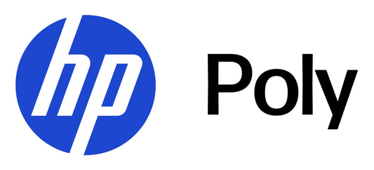 Hp poly logo with blue circular emblem and white hp lettering next to poly text on poly 26716-01 vista u10 qd cable product