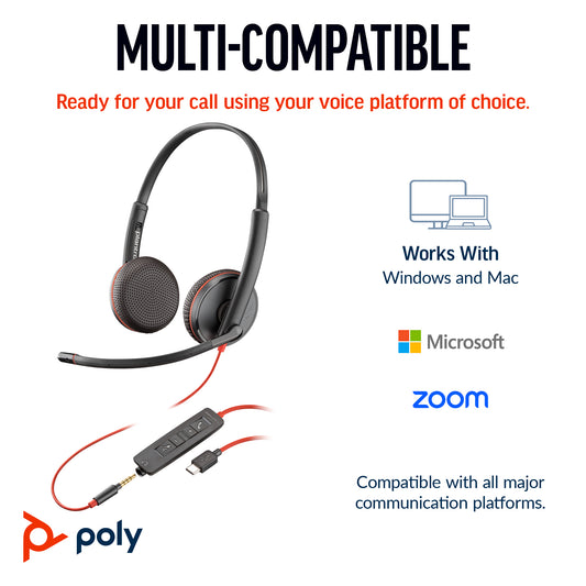 Poly 8X229A6 | Blackwire C3225 UC Stereo USB-C Headset with 3.5mm Jack