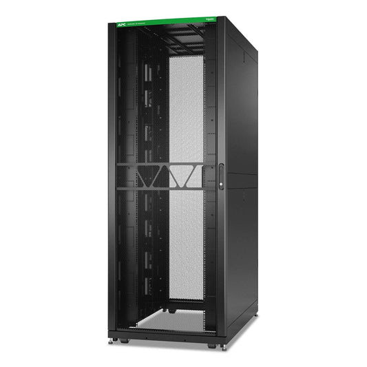 APC AR9585B2 NetShelter SX 45U black server rack with green top and mesh doors