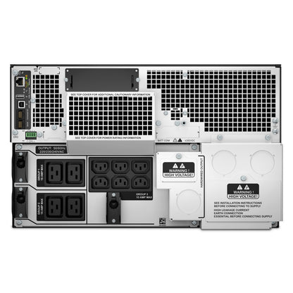 APC SRT10KRMXLI 10kVA rack-mount UPS with silver/black outlets and grilles
