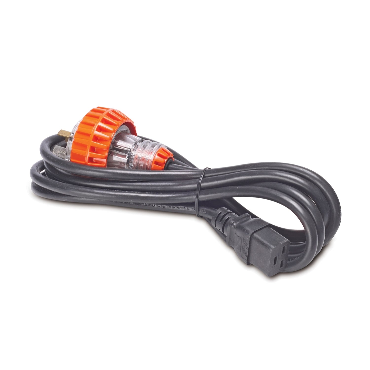 APC AP9897 NetShelter C19 to 15A Australia plug power cord, 3.7m, black with orange clear plug