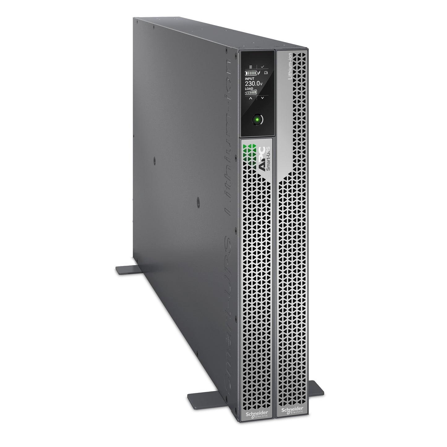 APC SRTL5KRM2UI UPS front rack view, 230.0V display, green power LED