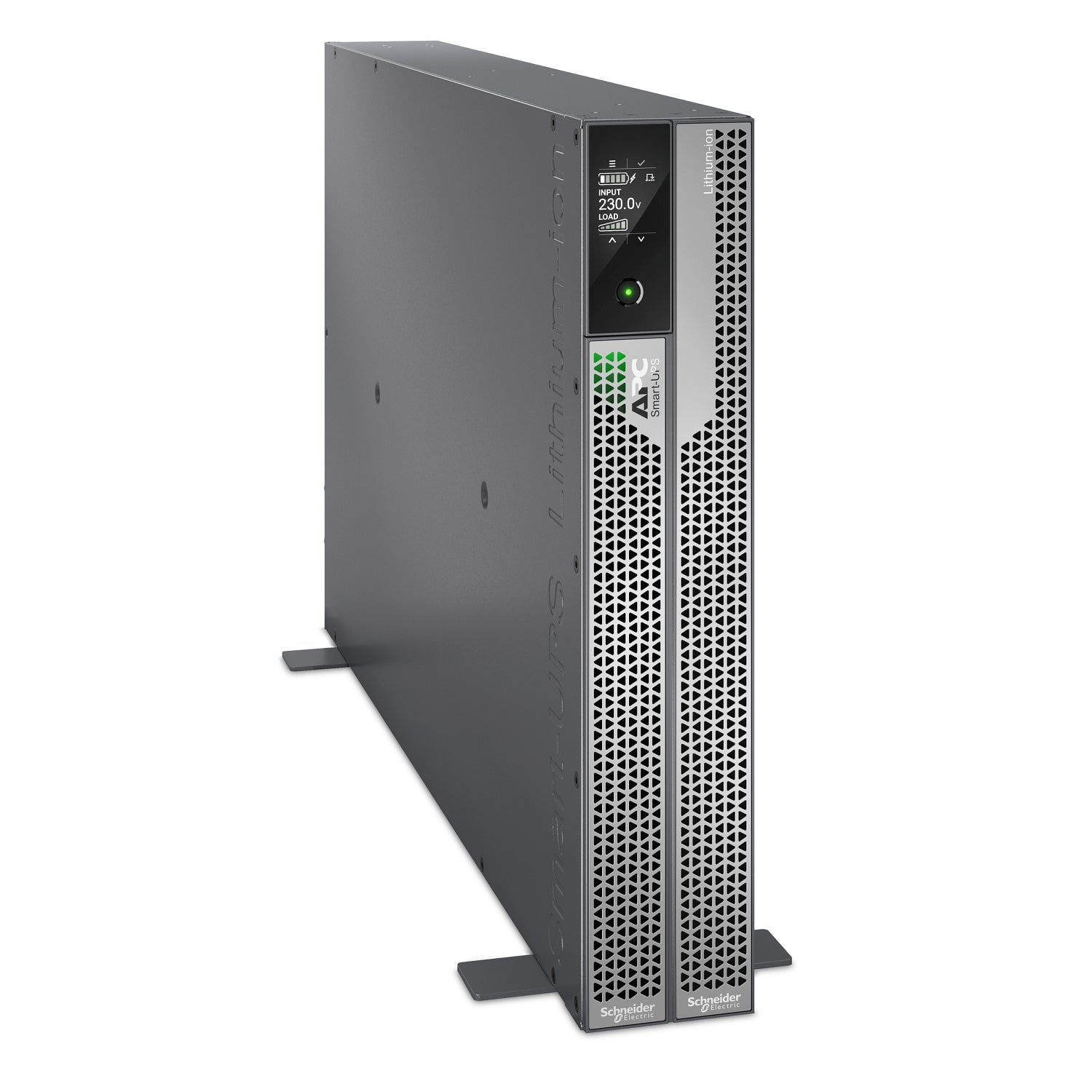 APC SRTL5KRM2UI UPS front rack view, 230.0V display, green power LED