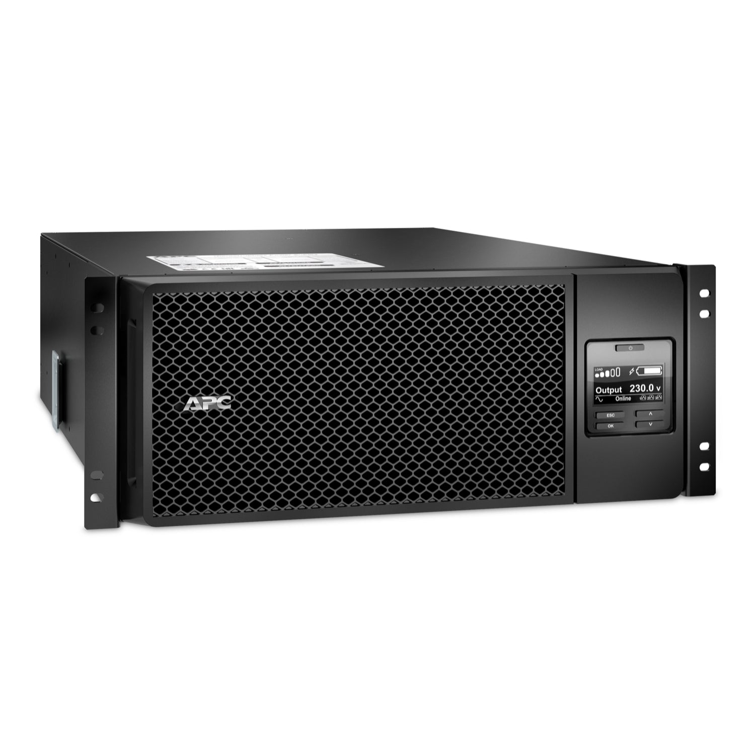 APC SRT6KRMXLI UPS with honeycomb mesh front and voltage display
