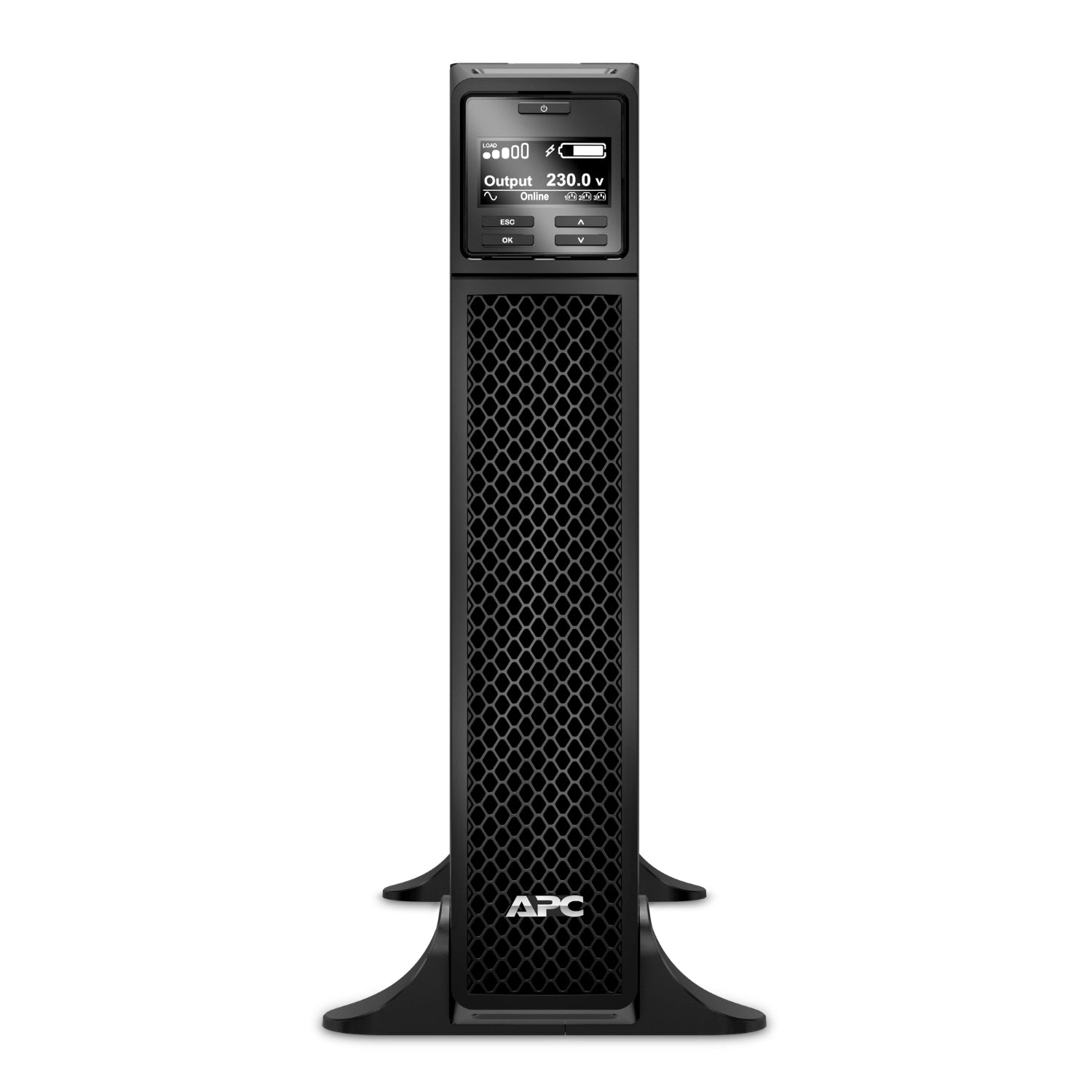 APC SRT3000XLI 3000VA tower UPS with digital display and mesh front