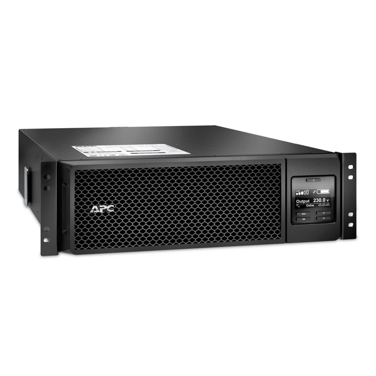 APC SRT5KRMXLI 5000VA rack UPS with honeycomb mesh front and display