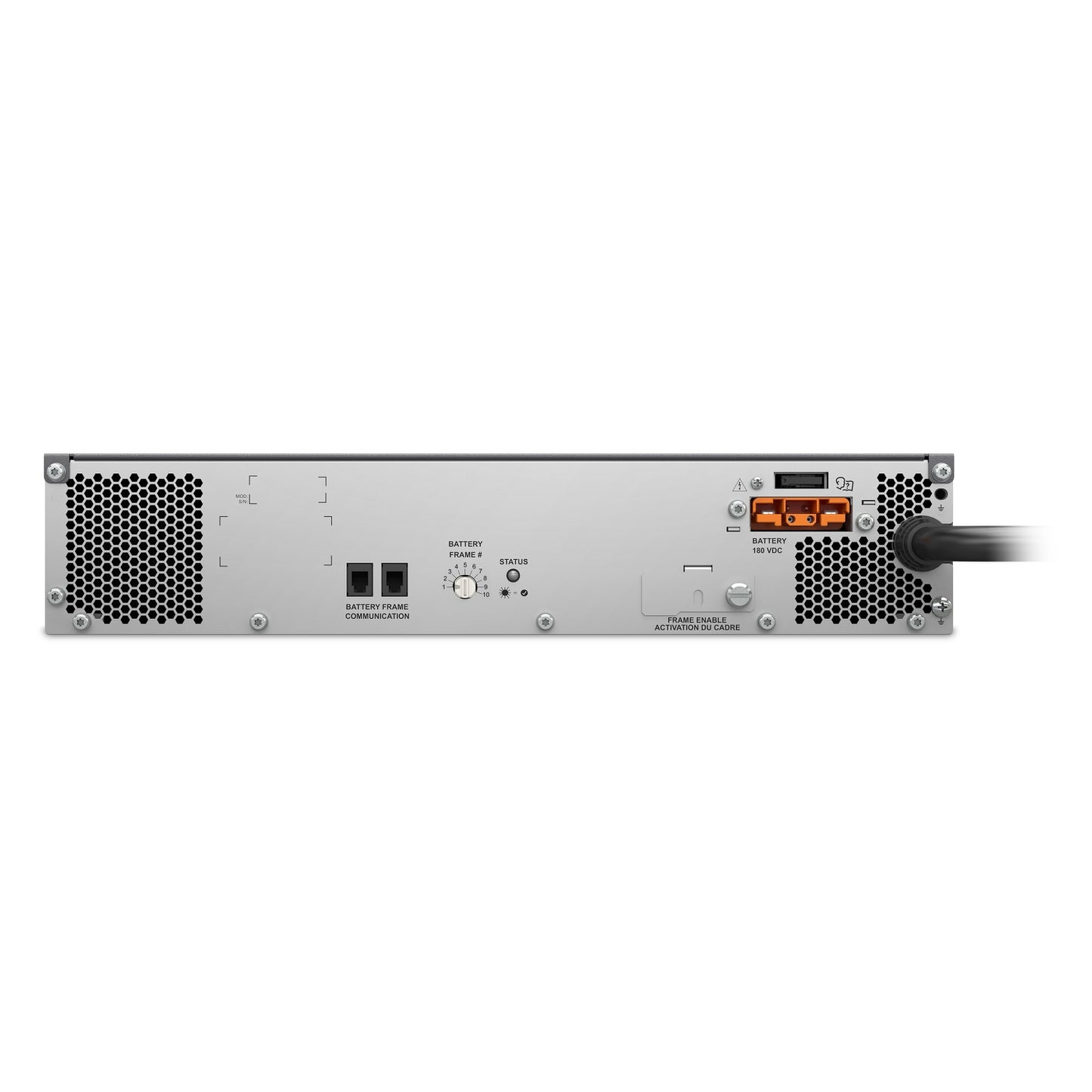 APC SRTL180RM2UBP Smart-UPS Ultra silver server rack with orange battery terminals