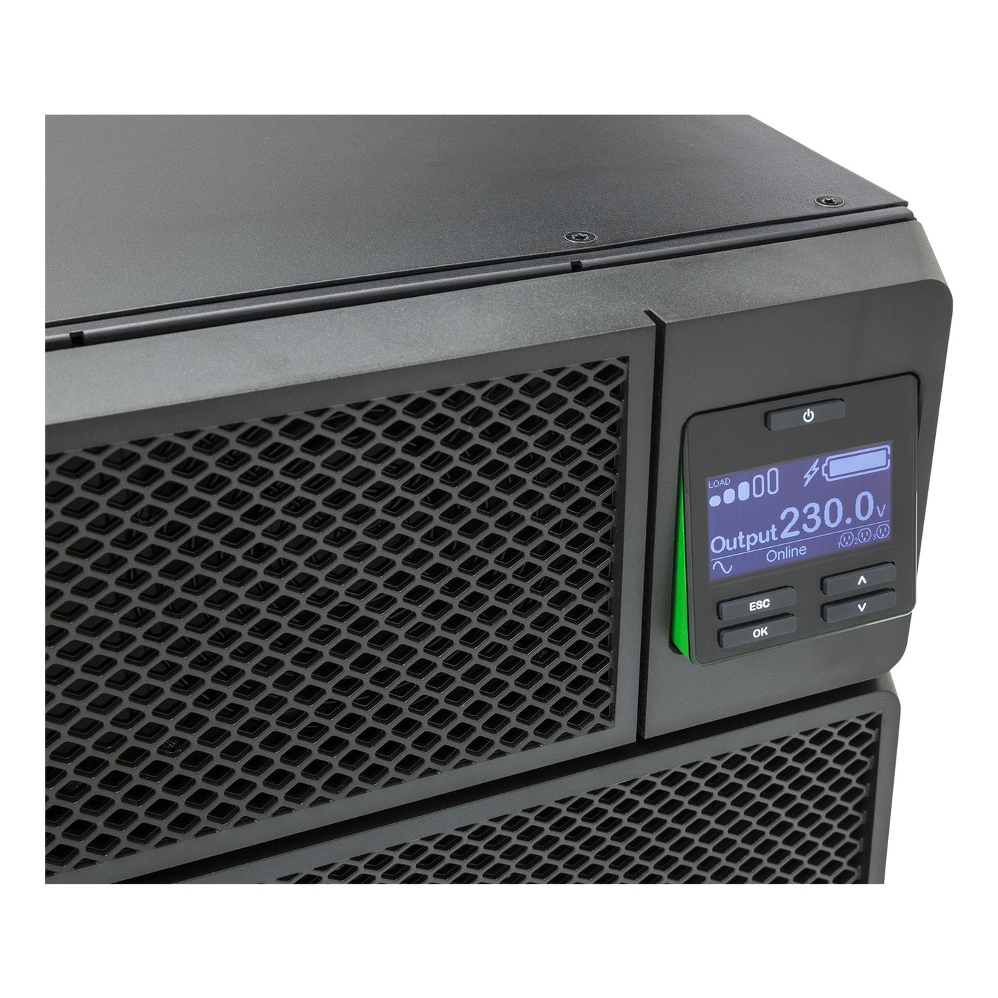 APC SRT10KRMXLI 10kW UPS with digital voltage display and status indicators