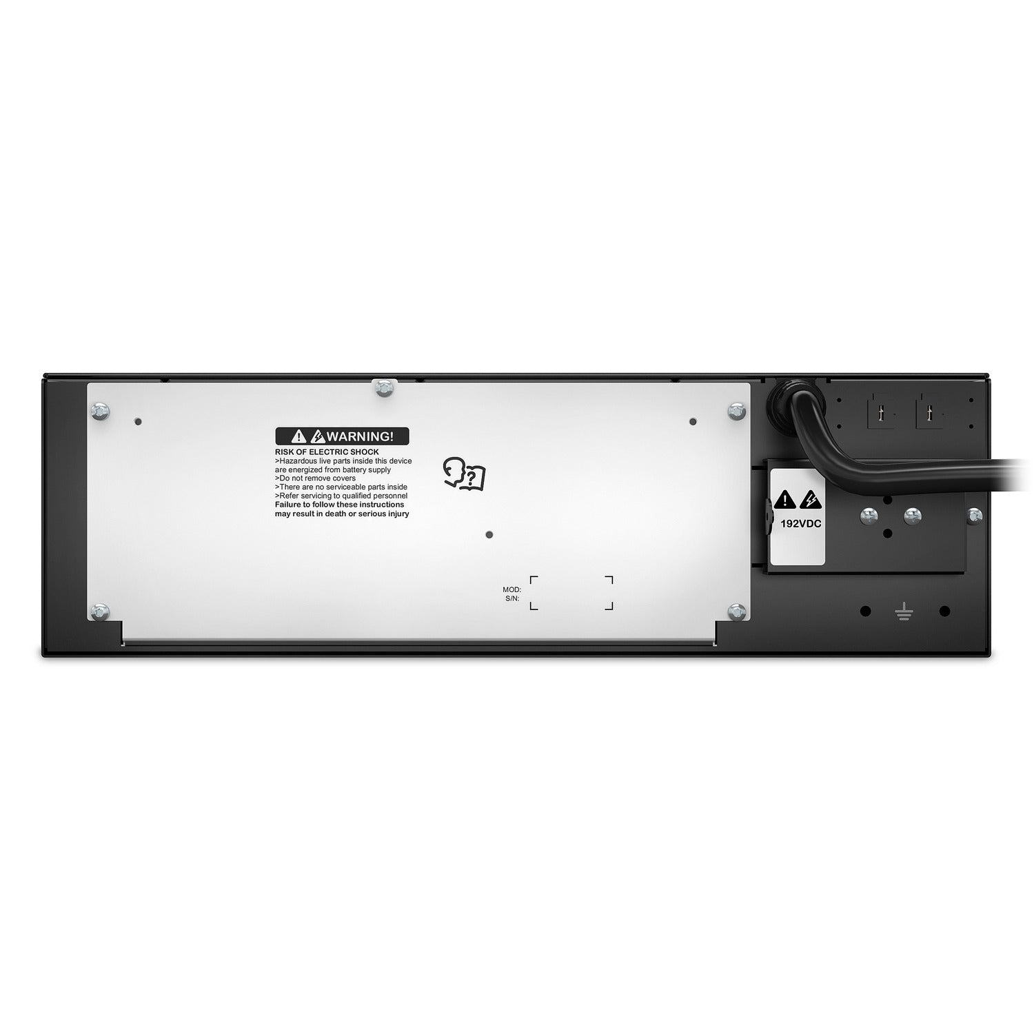 APC SRT192RMBP black rackmount UPS external battery pack with silver plate labels