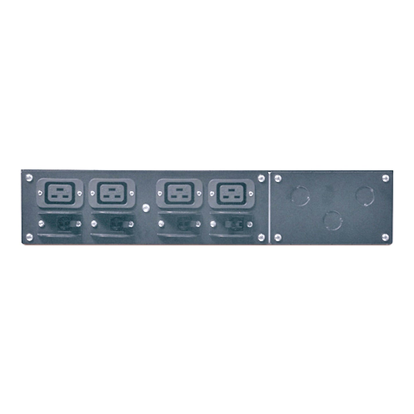 APC SBP6KRMI2U black metal rack-mount PDU with 4 outlets and mounting holes