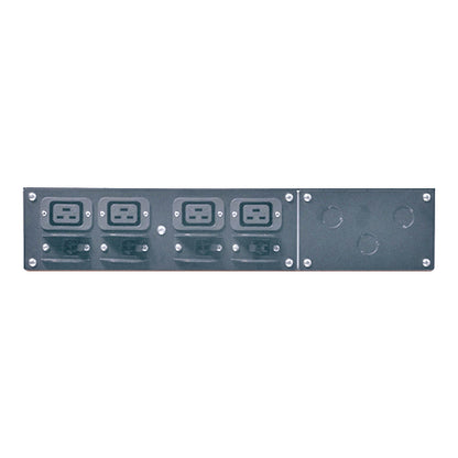 APC SBP6KRMI2U black metal rack-mount PDU with 4 outlets and mounting holes